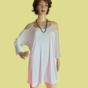 Styleword Cold Shoulder White Tunic Top With 3/4 Sleeves For Women Sz Large
